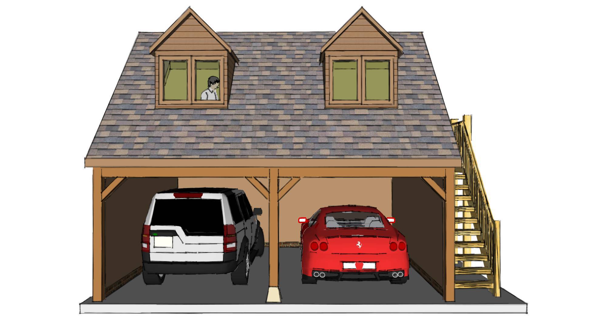 Two Bay Garage With Room Above